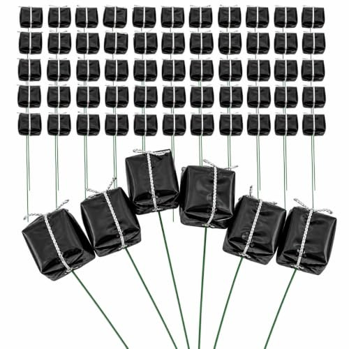 MIJOMA 60 Stück Set Mini-Geschenke Dekostecker Blumenstecker Bastelstecker Pick Drahtstecker, für DIY Basteln Blumengesteck Adventskranz Weihnachten (Schwarz)
