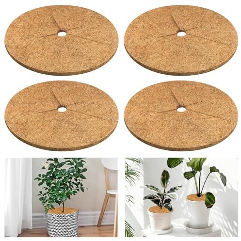 Legigo Kokosmatte Rund 30 cm, 4 Stück Kokosmatten für Pflanzen | Mulchscheiben aus Kokosfaser als Topfabdeckung, Rindenmulch-Alternative für Blumentöpfe, Kübel, Winter- und Unkrautschutz