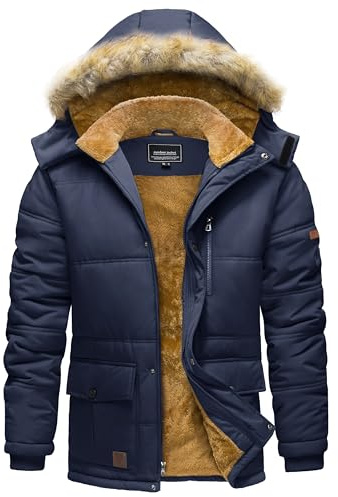 TACVASEN Winter Jackets for Men Fleece Jackets Thermal Waterproof Puffer Jacket Ski Hiking Park Coats Down Full Zip Navy Blue L