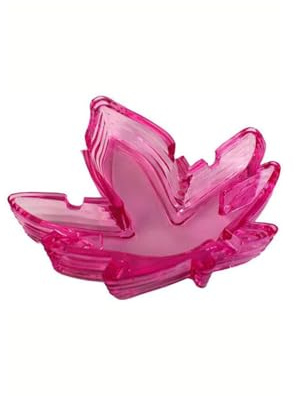 Kheper Games Pink Pot Leaf Glass Ashtray, 5 Inch Wide, Round Art Deco Style, 420 Cannabis Party Gift