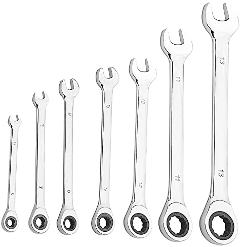 ZEONHEI Lot de 7 Clés à Cliquet 6-13 mm, Clé Mixte et Plate à Anneau, 72 Dents, Pour Travaux d'Entretien