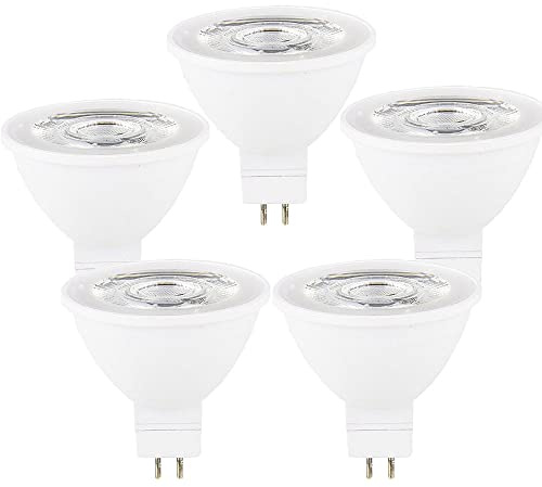 ZRJIA 5 pcs GU5.3 MR16 Led Bulb 6W AC 230V Cool White 6000K Equivalent 60W GU5.3 Halogen Lamp, 6 Watt GU5.3 Base Incandescent Bulbs, No Flicker, 600LM Non-Dimmable 120° Angle