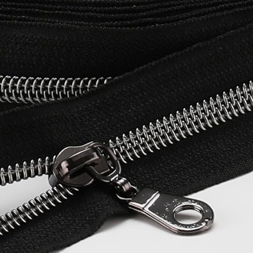 Yards - Cremallera de bobina negra a granel con dientes plomizo, 10 deslizadores para bolsas de manualidades