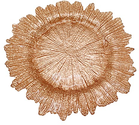 Trimming Shop Assiettes de présentation décoratives pour fêtes, Assiettes en Verre au Design Vintage pour décoration, 33 cm, Or Rose, 1 pièce