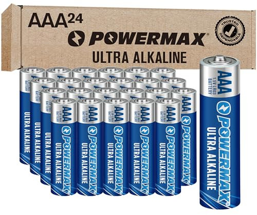 Powermax 24-Count Triple AAA Batteries, Ultra Long Lasting Alkaline Battery, 10-Year Shelf Life, Reclosable Packaging