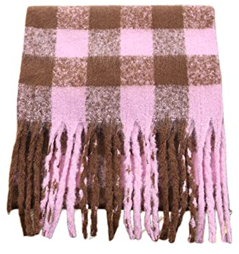 WLLDDDIU Strickschal Damen,Damen Schottenkaro Schal Cashmere Feel Warm Pashmina Schal Karo Karo Schal Mit Quaste Rosa Braun Wickelschal Winter Decken Schal Trendige Stola Schals Für Damen Mädchen
