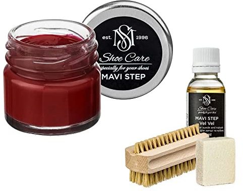 MAVI STEP Aurora Schuhpflegeset aus Wildleder und Nubuk - Luxus Schuhpflege Set - 110 Braun Rot, 111 Burgunderrot, Einheitsgröße