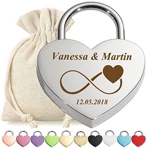 polar-effekt Liebesschloss Vorhängeschloss Silber mit personalisierter Wunschgravur - Motiv Unendlichkeit - Geschenkbeutel - passend zur Hochzeit, Jahrestag, Valentinstag - Paar-Geschenk - Mann, Frau
