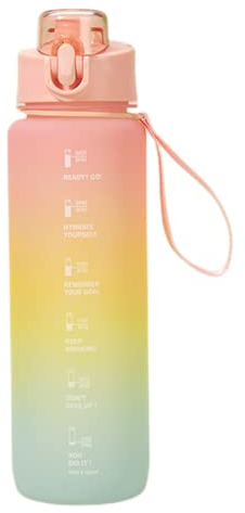 Teogneot Botella Agua 1000 ML, Botella para Beber Reutilizable,Water Bottle con Marcador de Tiempo & Pajita,Botella de Agua Deportiva para Niños y Adultos para Gimnasio Viajes Oficina Escuela,Rosa