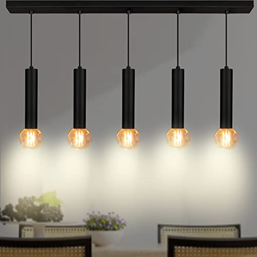 bamyum Mika Pendelleuchte Esstisch 5 Flammig Vintage, Esstischlampe Lampenschirm Hängelampe Schwarz, Wohnzimmer Esszimmerlampe Modern Café Bar