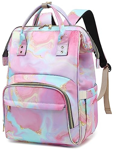 Marble Insulated Lunch Laptop Backpack Backpack for Women, Girls School Backpack College Bookbags Picnic Cooler Backpack (Pink)