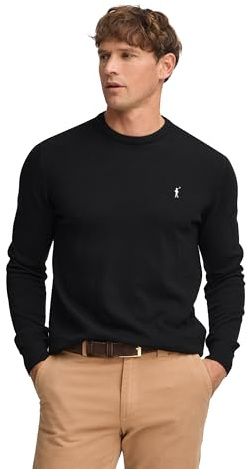 Polo Club Maglione Uomo Basico Nero 100% Cotone - Maglioni con Logo Ricamato