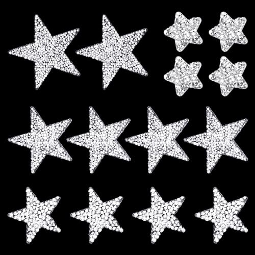 14 toppe termoadesive a forma di stella, toppe adesive da stirare, etichette glitterate argentate, toppe termoadesive per abbigliamento e zaini