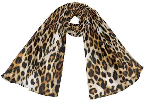 Mularoka Schal für Damen, langer Seidenschal, leichter Satin-Schal, Wickeltuch, modischer Druck, Sonnenschutzschal für Frühling, Herbst, Winter, Leopardenmuster, 70.9x35.4 inches
