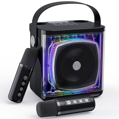 BESCOST Karaoke Maschine mit 2 Kabellosen Mikrofonen, Tragbare Karaoke Anlage für Erwachsene & Kinder, Karaoke Maschine mit RGB-Licht Unterstützt 7 wechselnden Stimmeffekten