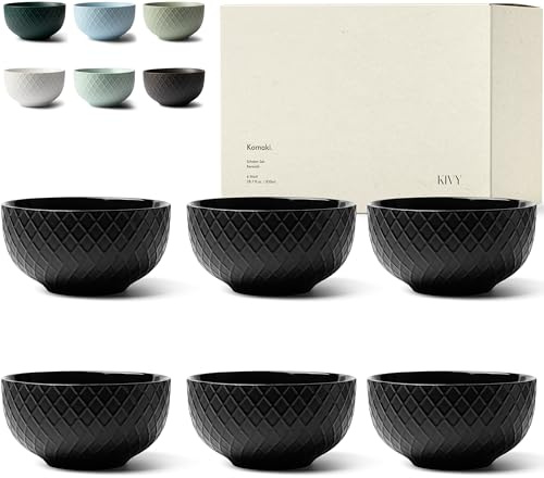 KIVY Frukostskålar i Keramik - 6 x 850 ml - Stora Skålar för Müsli och Soppor - Soppskål - Skålset - Svart