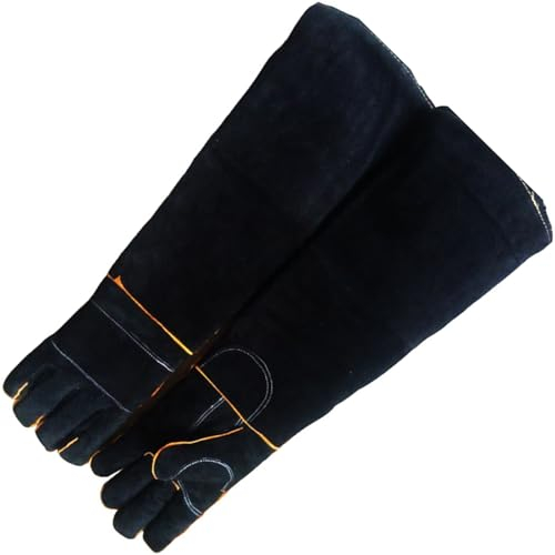 ErdBar Bissfeste Handschuhe Anti-Biss-Handschuhe, großer Hund/Katze/Schlange/Eidechse, Kratzfest, pannensicher, schnittfest, verdicktes dreilagiges Rindsleder(Black,60cm/23.62in)