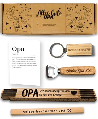 Presentix® Opa Geschenkset (Flaschenöffner, Zollstock, Bleistift & Schlüsselanhänger) Geschenke für Großväter, Geburtstagsgeschenk für Männer, Opa Geschenk