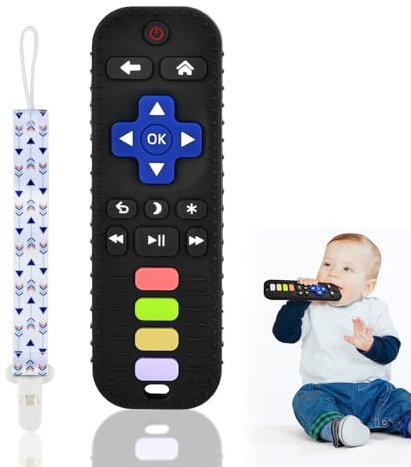 Silikon Beißringe Baby, Beißspielzeug für Baby ab 3 Monate, TV Fernbedienung Beißring Spielzeug, Zahnen Nursing, Badespielzeug, für 3-6-12 Monaten, Silikon-Fernbedienungshülle(A-Keine Musik)