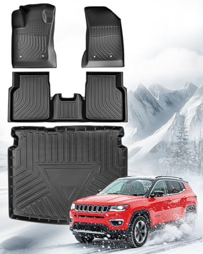 All Weather Floor Mats & Cargo Liner for Jeep Compass 2017-2025 (2017 New Body Only),Custom Fit Full Set Heavy Duty Trunk Mats for Jeep Compass Accessories 2017 2018 2019 2020 2021 2022 2023 2024 2025