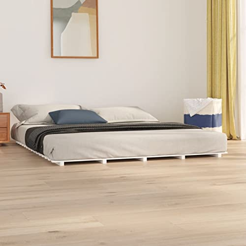 Sufrk Massivholzbett Bettgestell Bed Frame Bett Mit Bettkasten Hausbett Bett Massivholz Weiß 160x200 cm Kiefer