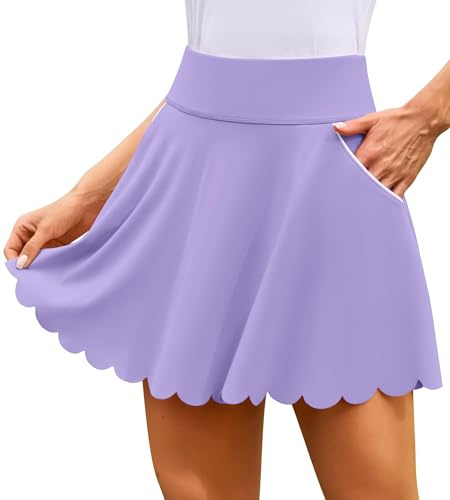 Charmo High Waist Tennis Skirts for Women Side Pocket Pleated Skort Golf Skirts with Shorts Purple XL