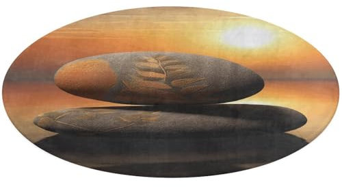 Sunrise Landscape Zen Steinteppich für Wohnzimmer, 90 cm, rutschfest, rund, Schlafzimmer, Bodenmatte, Korallen-Samt-Teppich für Vorder- und Hintertür, waschbar, Badezimmermatte, Büro, Heimdekoration,