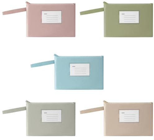 YanBous 5er Set Geldtaschen, Banktasche mit Reißverschluss, Dokumententasche in 5 Farben (blau, grün, rosa, gelb, grau), Multifunktional für Kosmetik, Schule und Business