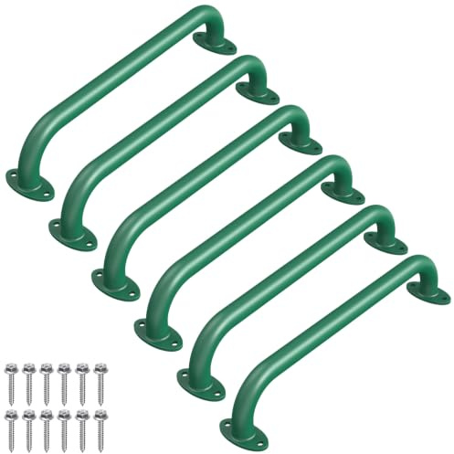 SELEWARE Juego de 6 asas de seguridad verdes de 12 pulgadas, juego de manijas de metal para niños, barras de agarre para interiores y exteriores, barras de overol para casa de juegos, casa de árbo