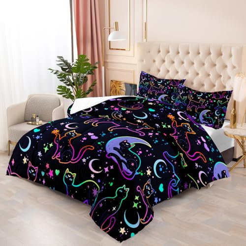 Bettdecke 140X200 Bunte Katzen Drucken Steppdecke 200Gsm,Dünne Und Leichte Bettdecken,4 Jahreszeiten Bettdecken 140X200,Weiche Mikrofaser Bettdecke Mit 2 Kissenbezüge,Warm Steppbettdecke