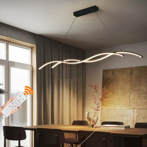 Lanekd LED Pendelleuchte Esszimmer 42W Hängelampe Küchenlampe Dimmbar Mit Fernbedienun Esstischlampe Modern Spirale Design Pendellampe für Wohnzimmer Büro Schlafzimmer Kronleuchter (Schwarz, L150CM)