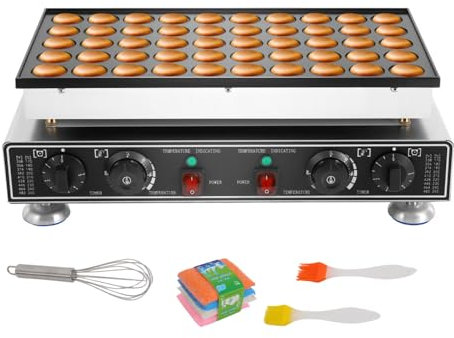 DAOHHFO Poffertjes Maker - Agujeros eléctricos para hacer mini panqueques, 50-300 ℃ de temperatura y temporizador, diámetro de 45 mm, 220 V, 1800 W, antiadherente, para cocina y restaurante
