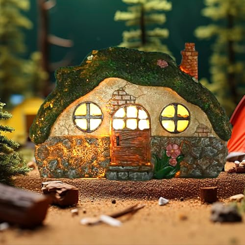 atibi Feengarten-Ornament für den Außenbereich, solarbetriebenes LED-Feenhaus für Garten, wasserdicht, Kunstharz, Wohndekoration, Nachtlicht für Zuhause, Hof, Dekoration