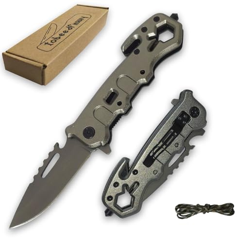 TobeedFnuuy Couteaux Pliants, 4 en 1 Couteaux de Survie, Couteau de Poche Portable, Couteau Pliant en Acier Inoxydable, Multitool Couteau pliant d'extérieur, Camping d'extérieur Randonnée Cadeaux (A)