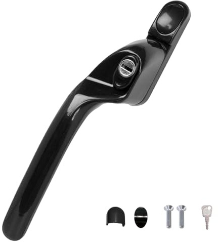 FixRello Window Handle 40mm Spindle - Offset Right-Handed espag Inline Locking Handle for DIY and Home Repairs - uPVC Window Handle - Comes with Screws, Caps and Key (Black, Right Hand)