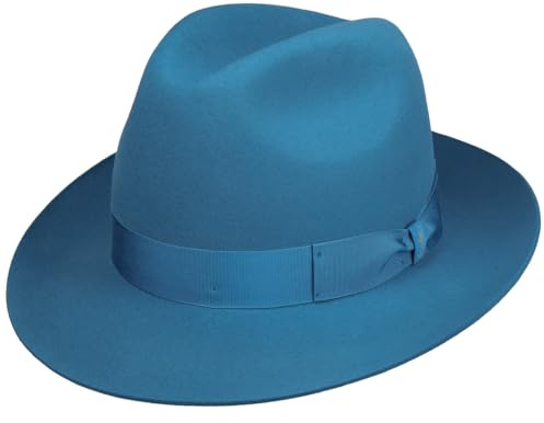 Borsalino Marengo Haarfilz Bogarthut Haarfilzhut Fedora Herrenhut Damen/Herren - Made in Italy Wollhut Filzhut mit Ripsband Winter Frühling-Sommer Herbst-Winter - 62 cm hellblau