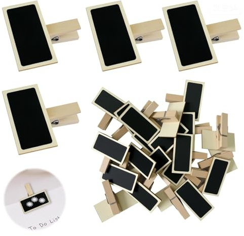 Kreidetafel Klein mit Klipp 60Pcs Schilder zum Beschriften Hölzern Mini Tafeln mit Deko Klammern 4 X 2CM Kleine Tafeln zum Beschriften für Hochzeit Party Dekoration Pflanzen Memo Food Label