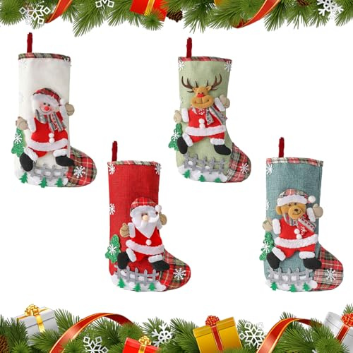 LIMEOW 4-Teiliges Set 31*19cm Nikolausstrumpf, Weihnachtssocken, Socken Weihnachten, Nikolausstrumpf Kinder Geeignet Als Weihnachtsdekoration für Kamine, Weihnachtsbäume, Wände,Treppen und Vieles Mehr