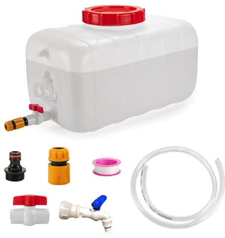 25L Portable Water Tank – 6.6 Gallon Campervan Water Tank with Spigot, Food-Grade Plastic Water Container Camping, Fresh/Dirty Water Storage Tank for UK Outdoor, Garden (White, 25L)