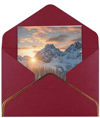 Grußkarten, 17,5 x 11,5 cm, Blanko-Notizkarten, Sonnenuntergang, Winter, Berge, Grußkarte, faltbar, blanko, Grußkarten mit Umschlägen, Dankeskarte, Blanko-Karte für alle Anlässe