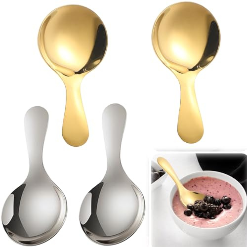 Cucchiai a Manico Corto,4 PCS Brevi Cucchiaio Maniglia Multifunzionale Cucchiai da Tavola in Acciaio Inox Manico Corto Cucchiai Caffè per Ristoranti di Famiglia