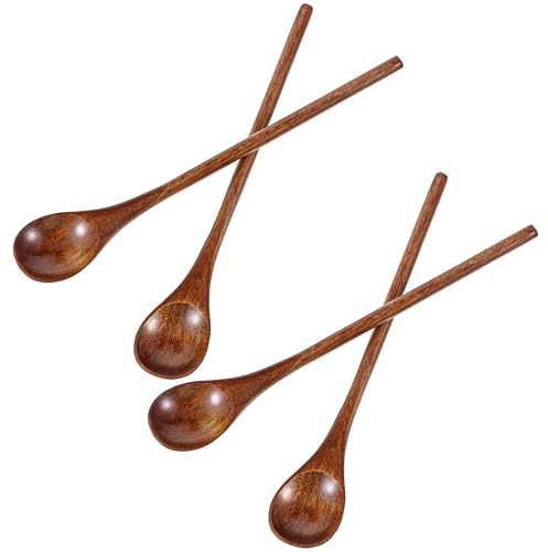 Yuanchu Honiglöffel Holz 4 Stück,20cm Lange Löffel Holzlöffel Klein mit umwickeltem Griff, Mini Kaffee Rühren Suppenlöffel Teelöffel Dessert Mischen Honig Marmelade japanischen Stil Küchengerät