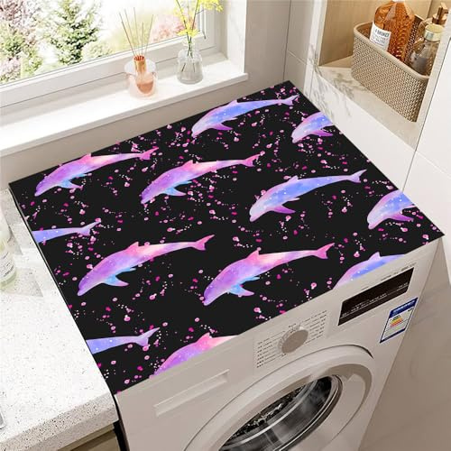 Hearda Housse Machine a Laver Imprimé Dauphin,Dessus Tapis Lave Linge Antidérapant,Housse de Protection pour Machine à Laver Top,Tapis de Protection pour Dessus Sèche-Linge (Violet,30x40cm)
