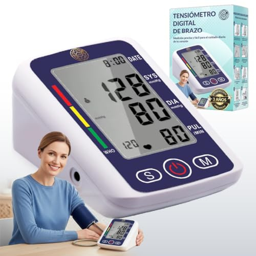 3JG® Tensiómetro de Brazo Digital, Pilas Incluidas y Cable USB-C, Pantalla LCD, Validado Clínicamente, 2 Memoria y Fecha, Brazalete 22-32 cm, Azul