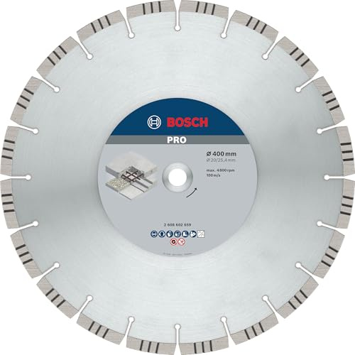 Bosch 1x PRO Concrete Diamanttrennscheibe, 400 x 20/25,4 mm | für Beton, Stahlbeton, Ø 400 mm, Professional Zubehör Tischkreissäge, Benzinsäge