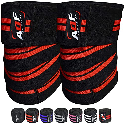 AQF Knee Wraps Weight Lifting Bandage IPL and USPA Approved Gym Knee Support- Heavy Duty Elasticated Support Straps Guard Powerlifting, Squatting