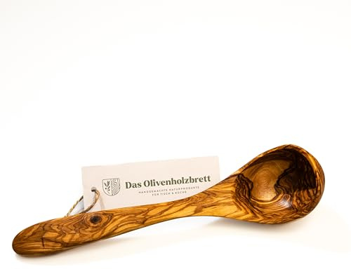 DAS OLIVENHOLZBRETT® Schöpflöffel aus Olivenholz/handgefertigter Schöpflöffel aus Holz/Suppenkelle aus Olivenholz/Schöpfkellen aus Holz/Länge ca. 35cm