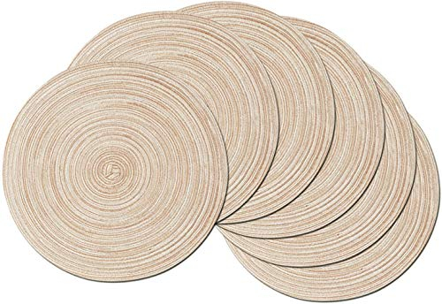 SHACOS Juego de 6 Manteles Individuales Redondos, 38cm Salvamanteles Individuales Trenzados, Mantel Individual Redondo Resistente al Calor Lavable para la Mesa de Comedor, Beige