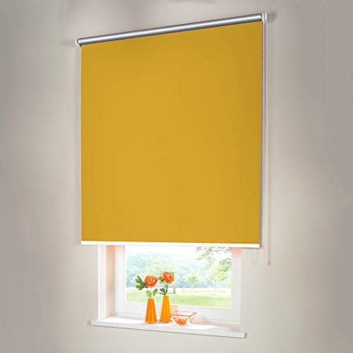 Sonnenschutz-HH® - Seitenzugrollo Verdunkelungsrollo Thermorollo - Außenmaß Breite 110 x 70 cm Höhe gelb - Lichtundurchlässig Rollo für Abdunkelung Kettenzugrollo inkl. Universalträger