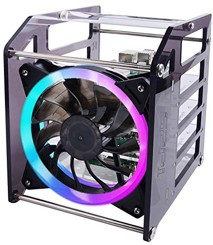 GeeekPi Raspberry Pi Cluster Custodia, Raspberry Pi Rack Custodia Impilabile Custodia con Ventola 120mm RGB LED 5V per Raspberry Pi 4B / 3B + / 3B / 2B / B + e Jetson Nano (4 strati)